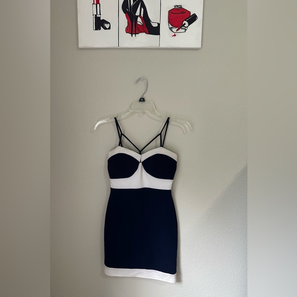 Cute Manito Blue+White Spaghetti Triangle Cup A-Line Mini Sleeveless Dress